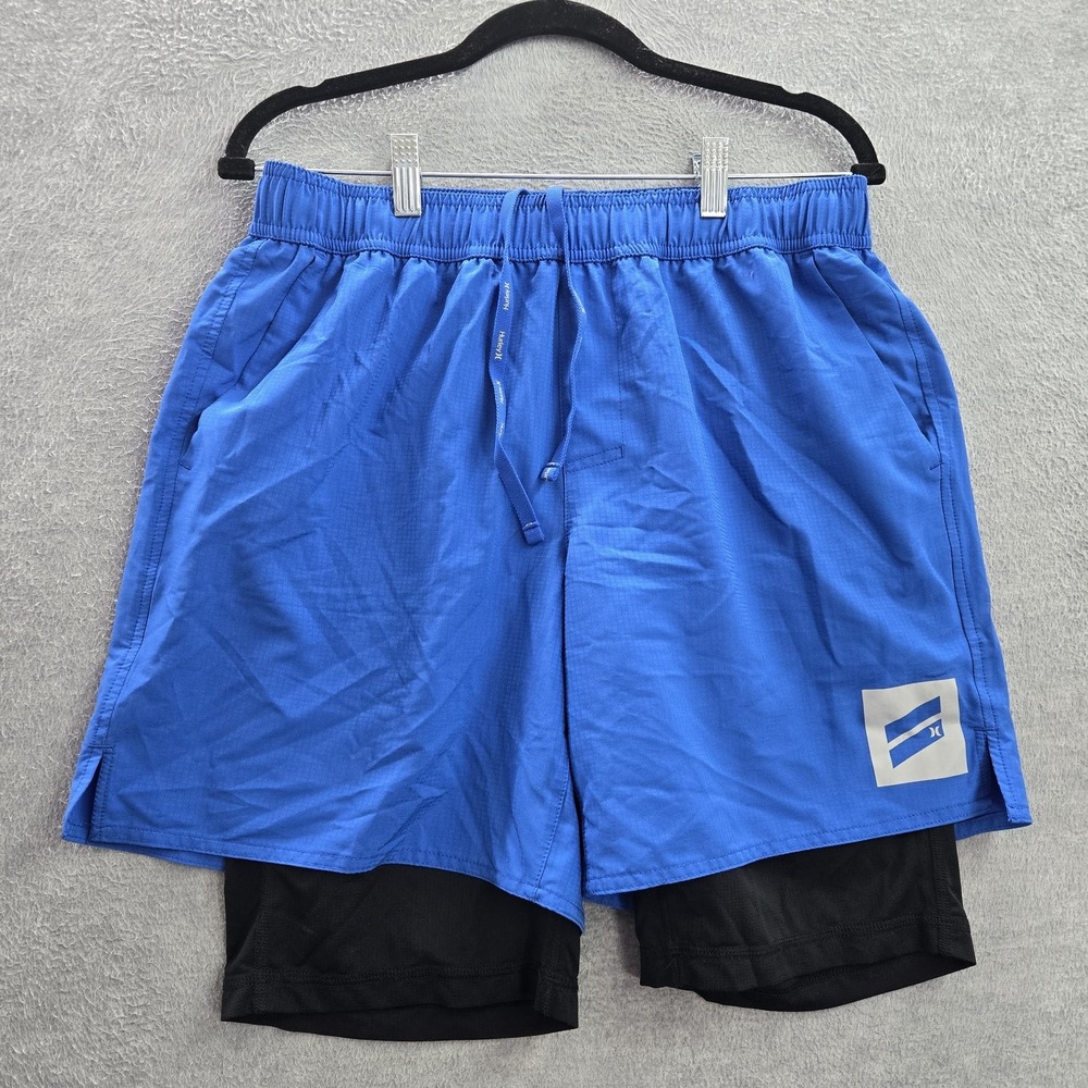 Hurley Activewear Shorts L Blue Ripstop Logo 7" Inseam